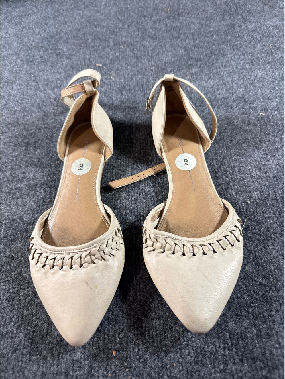 Report Womens Size 9 Beige Pointed Toe Ankle Strap Flats Woven Detail Shoes